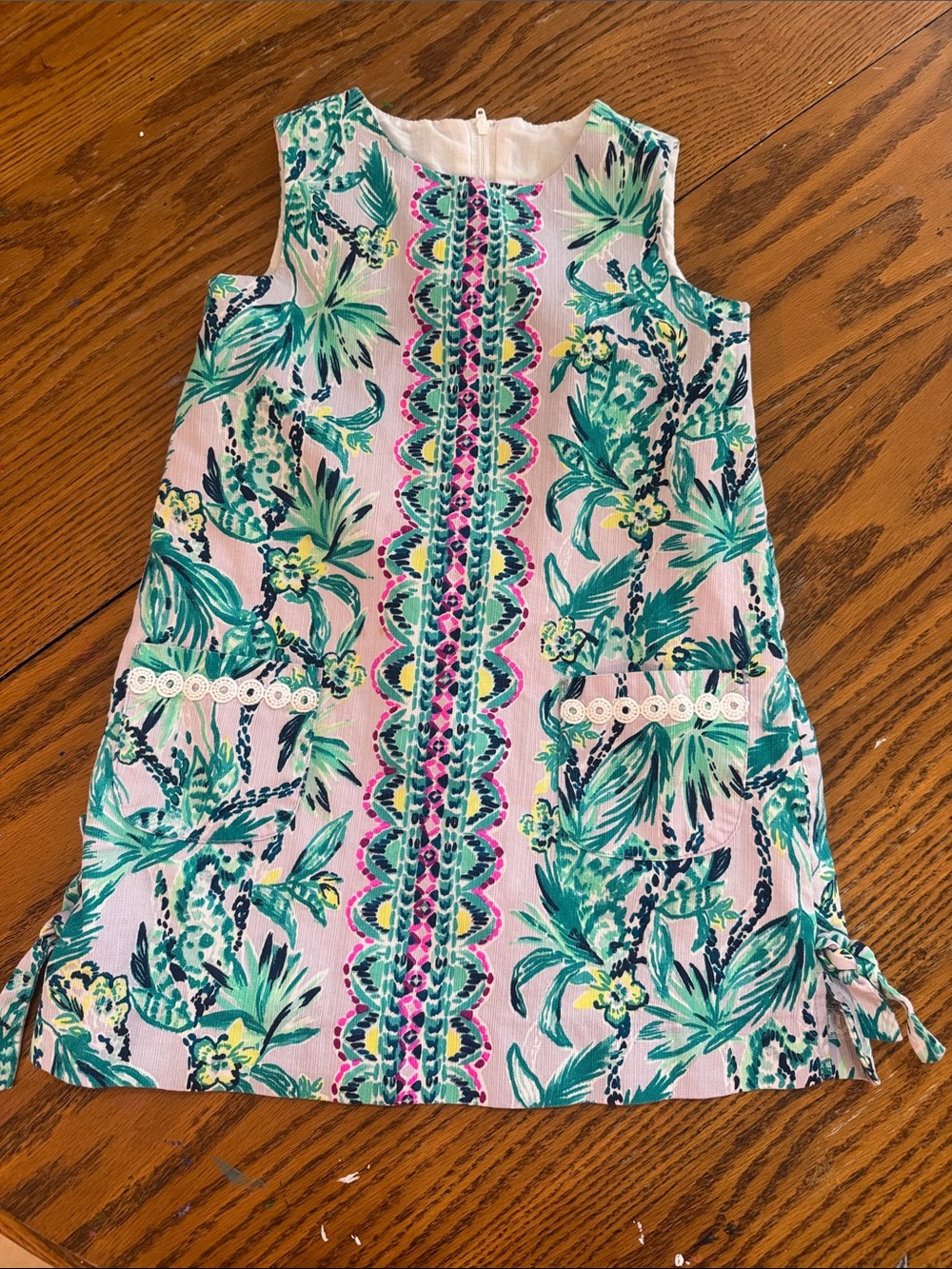 Lilly Pulitzer Pink Tropical Print Shift Dress with Teal & Yellow Accents